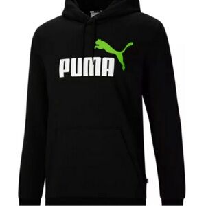 Puma Black Hoodie with Lime Green Logo and White Text